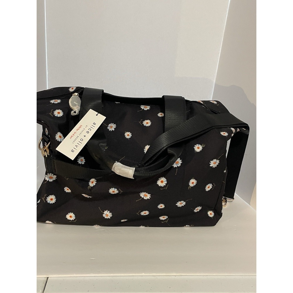 Duffle Bag Alice & Olivia Daisy Print On Black Carry Case NWT Suitcase Shoulder